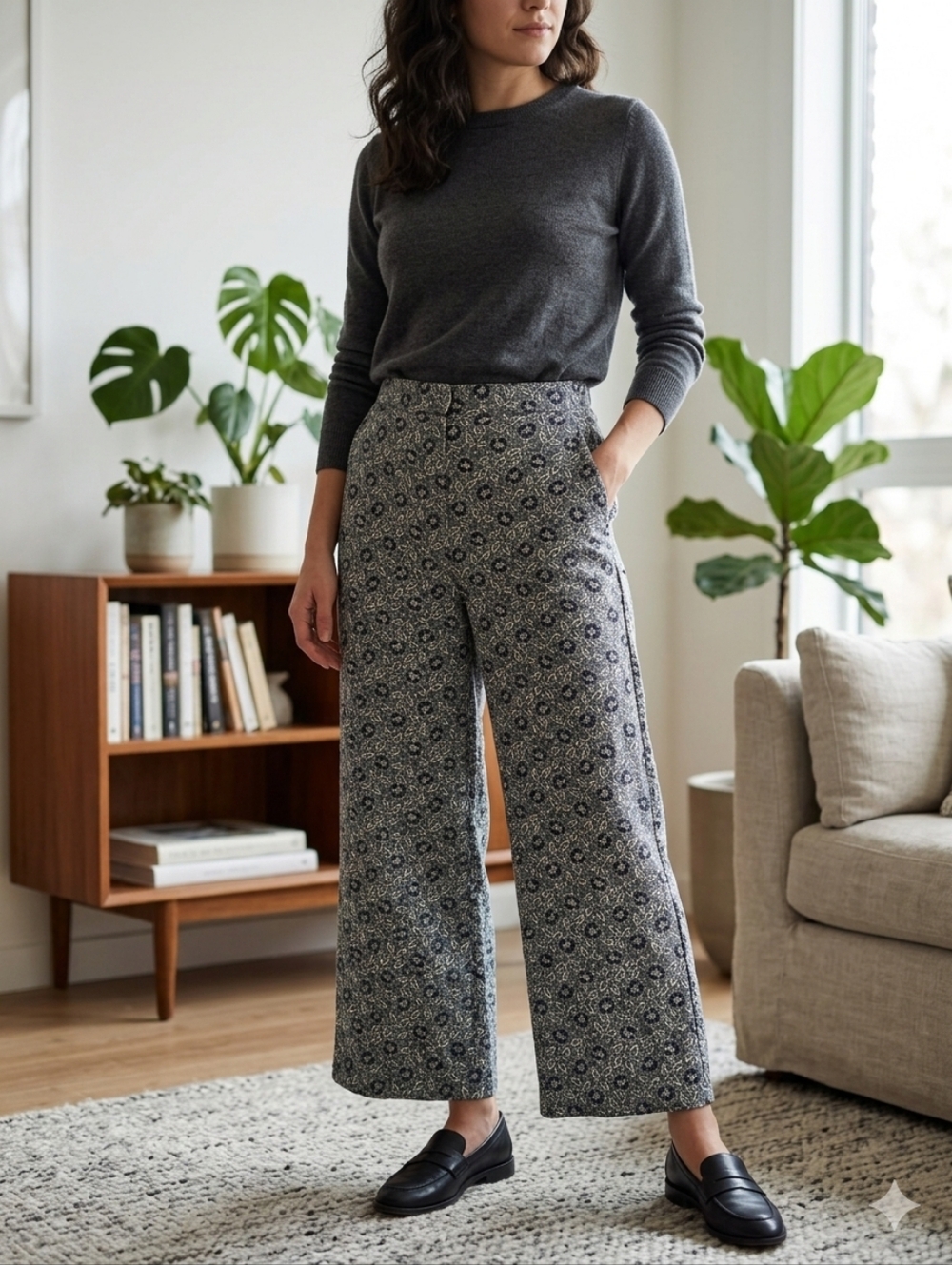 Rebecca Taylor Monochrome Patterned Boot Cut Jeans